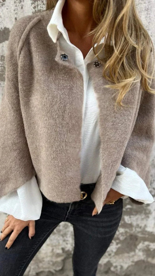 Celeste™ | Wool Coat with Round Neck and Long Sleeves