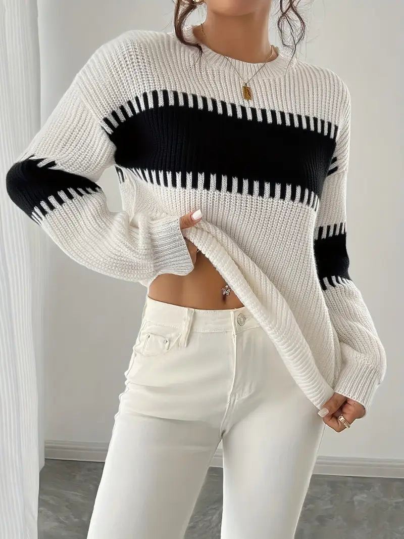 Althea™ | Chic Colorblock Striped Knit Sweater
